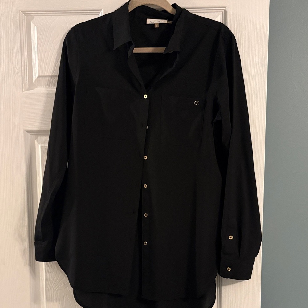 Calvin Klein Black Button-Front Long Sleeve Dress Shirt
